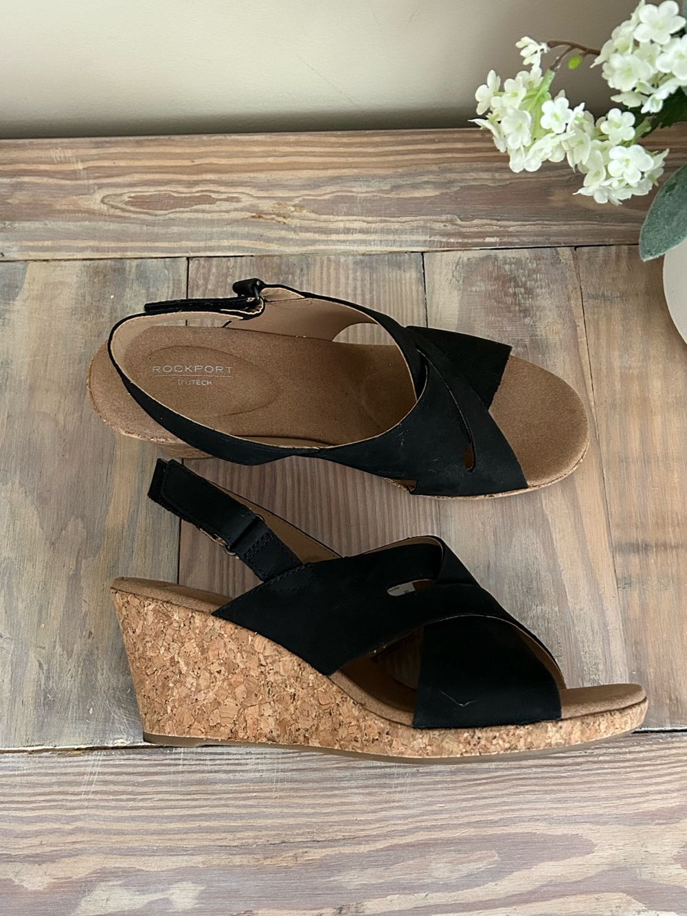 Rockport Briah Black Crisscross Slingback Cork Wedge Sandal
